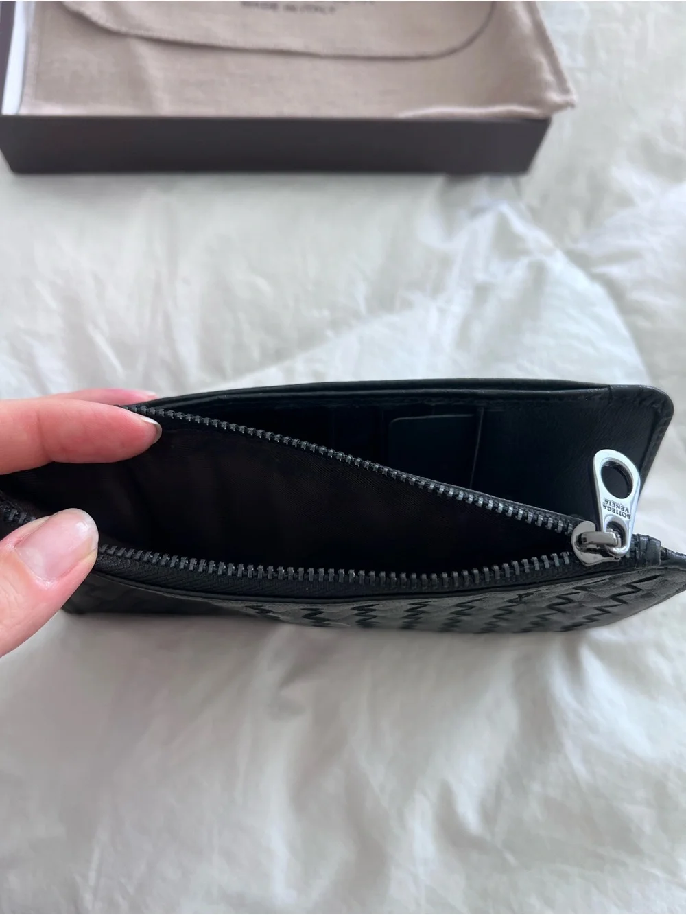 Bottega Veneta Black Intrecciato Leather Zip Pouch